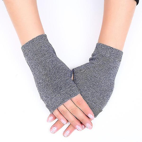 1 par Kvinnor Cashmere Fingerless Varma Vinterhandskar Hand Handledsvärmare Vantar Elastisk handske Grey