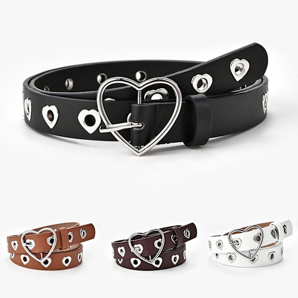 Vintage Punk Midjebälte Läder Spänne Midjeband Ihåligt Hjärta Ci
