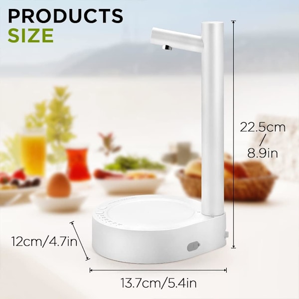 Smart 6-nivås Bordmodell Vann dispenser for 5 Gallon & Universalflasker, USB Bærbar Lading Automatisk Vannkanne dispenser (Hvit) White