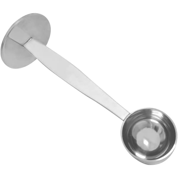 2-i-1 Kaffeskefulde, 304 Rustfrit Stål Spiseskefuld Måleske, med Presset Bund til Kaffebønne Presning Kaffeformalingspresning (Sølv 15ml)