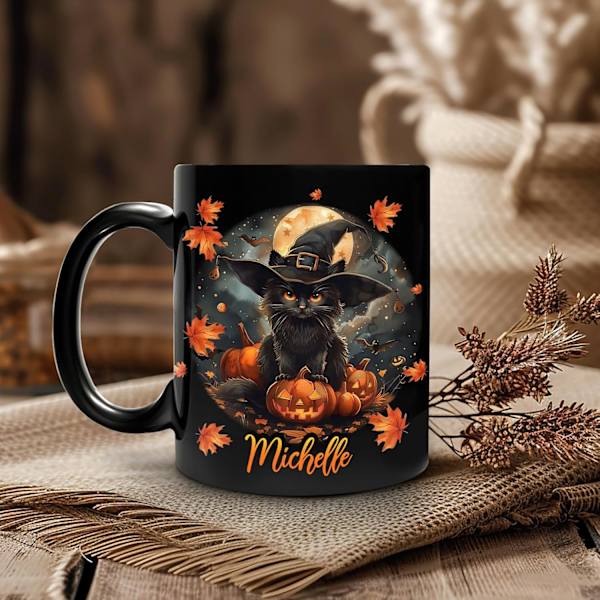 Personlig Halloween Svart Katt Kopp for Katteelskere, Svart Kattegave til Kvinner (325ml) 1