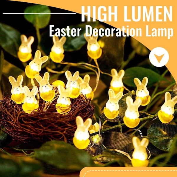 Påskhare Form Ljusslinga 220cm Mini LED Batteridriven Påsk LED Påskdekorationer Hare