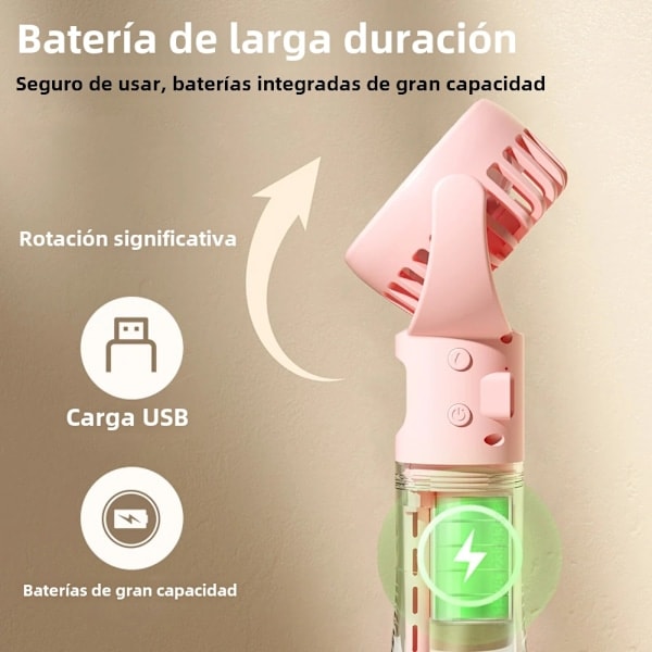 Kannettava tuuletin kostuttimella, mini, kädessä pidettävä, USB-ladattava, vesisuihkulla, sumutuuletin, vain jäähdytys, neljä nopeutta, valkoinen White