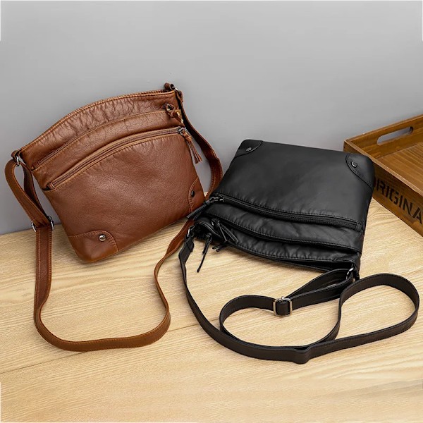 Högkvalitativ PU-läder dam crossbody väska lyx designer handväskor avslappnad multi-lager axelväska ny BROWN