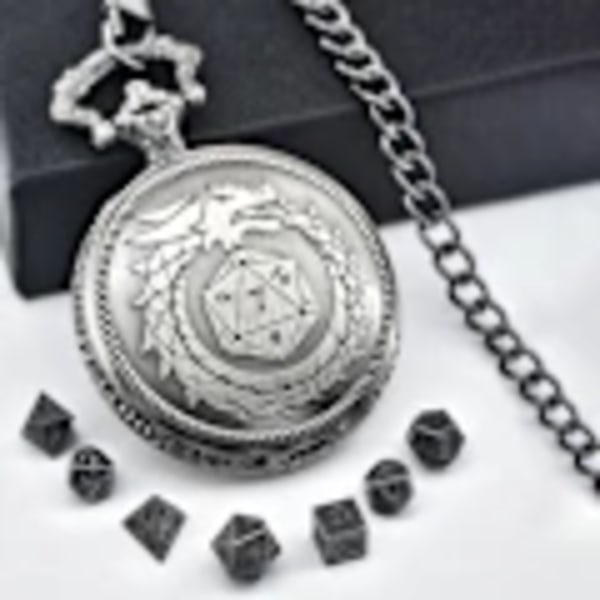 Mini DND Terning Sæt med Steampunk Bronze Hulkasse til Lommeur, 7 Dele Polyhedrisk Metal Terning Sæt, Dungeons & Dragons Gave White antique dragon