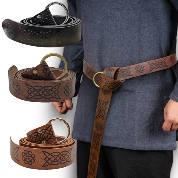 Medeltida präglad Viking Vegvisir Pu Läder O Ring Bälte Retro Renaissance Riddarspännen Bälte Läder Midjeband för män