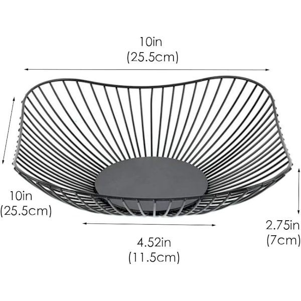 Metallfruktkorg - Svart fruktskål för köksbänk - Förvaring av grönsaker, snacks, godis, tråd - Frukthållare (Fyrkantig)