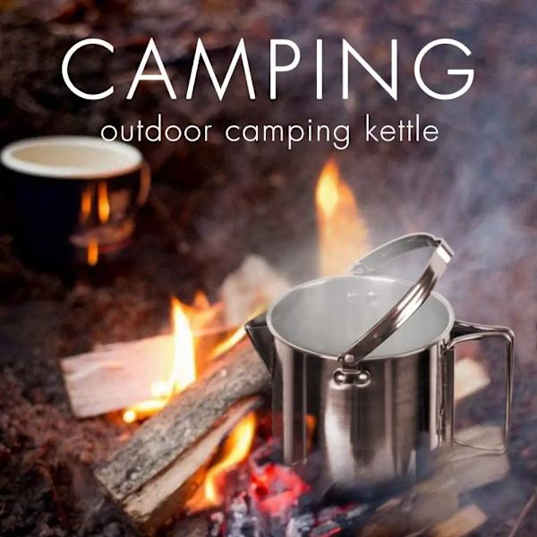 Campingkjele i rustfritt stål med hengekopp og dampkurv | 1,2L Bålkaffekopp med sammenleggbart håndtak for utendørs matlaging