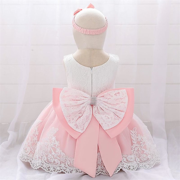 Baby Bow Tie Flickor Festklänning Bröllop Brudtärna Klänningar Prinsessan Asq1911xz light Pink 90cm-Kids Height