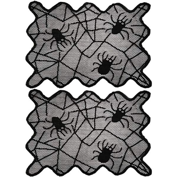 2 st Halloween-underlägg Spindelnät Bordstablett Svart Spets Underlägg Skrivbordsunderlägg för Fest Kök Matbord Dekoration