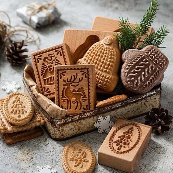 Cookie Cutters i Tre For Kaker Stempel Preging Håndverk Dekor