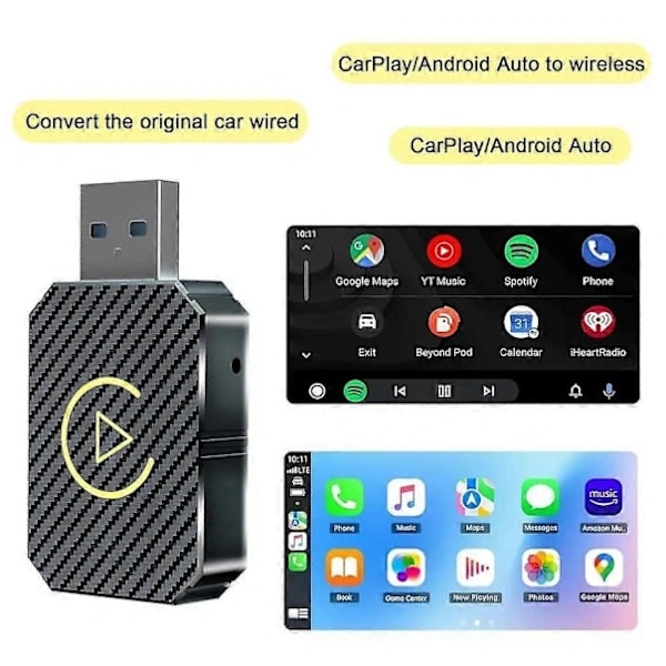 2-i-1 Trådlös CarPlay Adapter Android Auto Trådlös Adapter Smart Mini Box USB Dongle Plug and Play WiFi Snabbanslutning guld gold