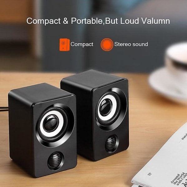 Mini Datorhögtalare USB-driven 1,3m Kabelansluten 1 Par Bashögtalare|Datorhögtalare (Svart)