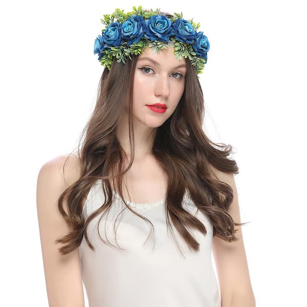 Jente Hårbøyle Boho Rose Blomsterkrone Bryllup Brudehodeplagg B