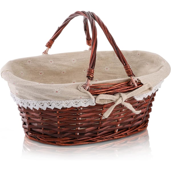 Korgflätat picknickkorg med handtag, tom presentkorg, påskkorg med foder, förvaringsorganisatör i träflis