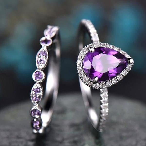 pcs Mote Smykker Prinsesse Dame Ring Vanndråpe Form Finger Lilla Ametyst