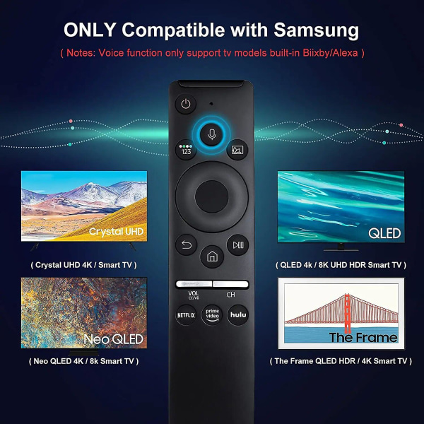 Ersättningsröstfjärrkontroll för Samsung-tv, för Samsung-tv-fjärrkontroll med röstfunktion, för Samsung Crystal Uhd Qled 4k 8k smart-tv