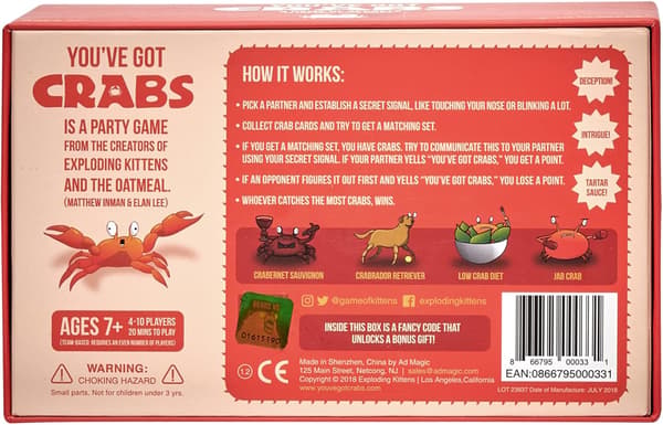 Exploding Kittens You've Got Crabs -korttipeli, Exploding Kittens -korttipelejä aikuisille, teineille ja lapsille - Hauskoja perhepelejä 12 vuotta +