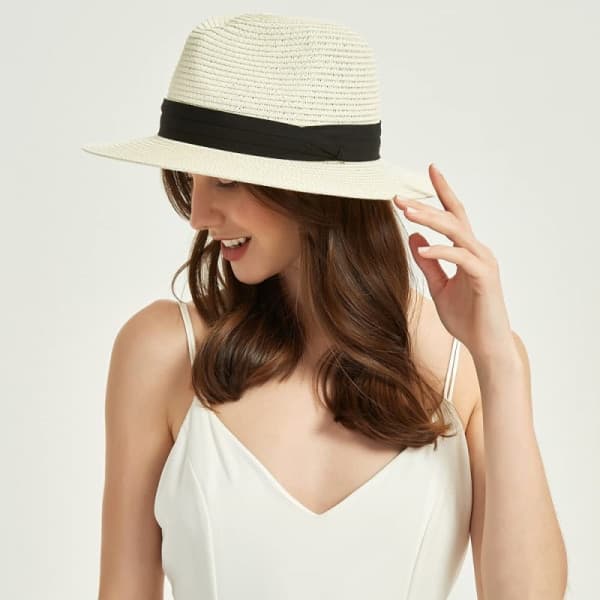 Dame Bredskygget Strå Panama Roll Up Hat Strand Solhat Hvid