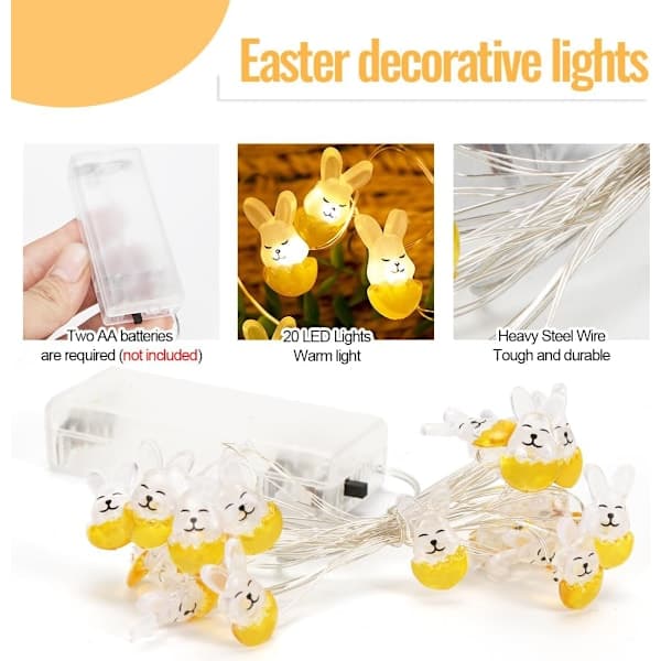 Påskehare Form Lys Kæde 220cm Mini LED Batteridrevet Påske LED Påskepynt Hare