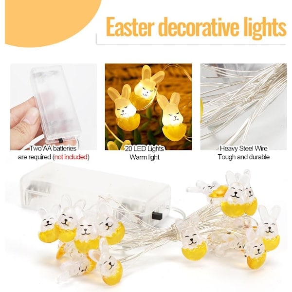Påskhare Form Ljusslinga 220cm Mini LED Batteridriven Påsk LED Påskdekorationer Hare