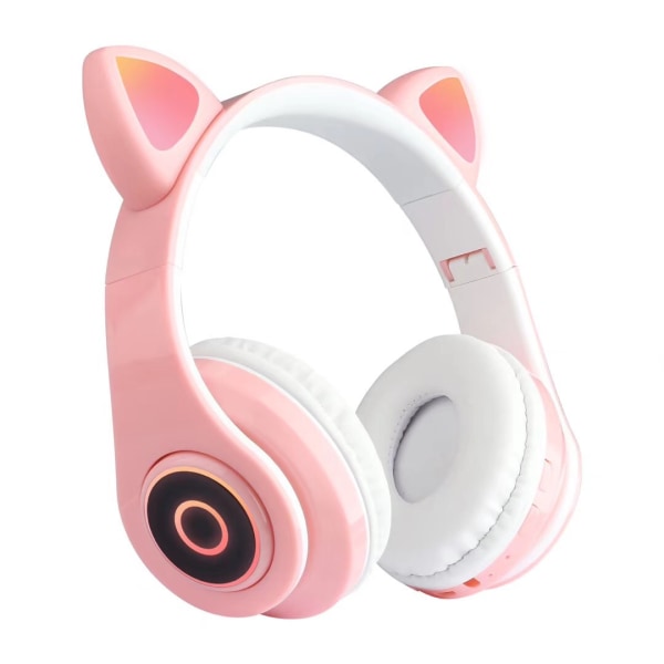 Bluetooth Over-ear Hörlurar Rosa Girl Cat Ear Hörlurar Led-ljus Fällbara Stereo Trådlösa Hörlurar Headset för barn Teleskopisk brusreducering