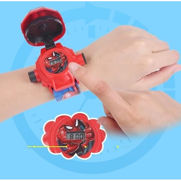 Superhero Robert rannekello, pojan ja tytön elektroninen kello projektori 3D-kello [muunneltava + 21 kuvan projektiota] Buzz