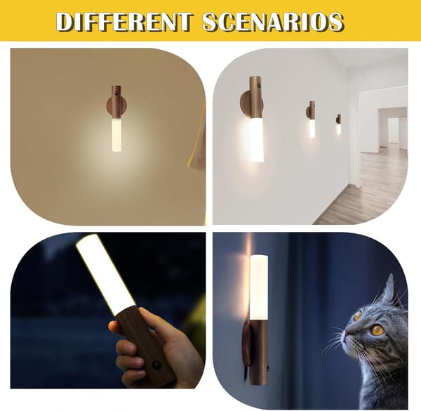Rörelsesensor Nattljus Magnet Kroppssensor Hallway, Trävägg Sconce Batteridriven Skåpsljus