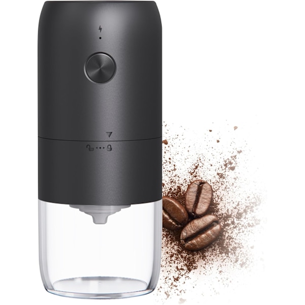 Bärbar elektrisk kaffekvarn, kompakt kvarn för automatisk malning av kaffebönor, justering av grovhet. USB-laddningsbar, inkluderar USB-C-laddare, borste