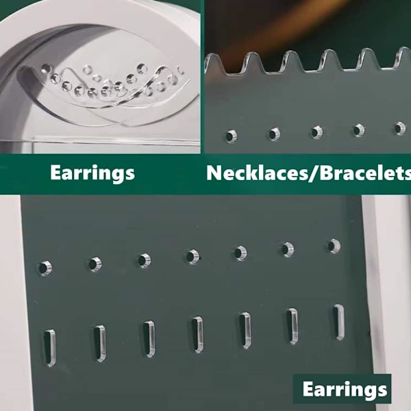 Øreringeholder med spejl, foldbart smykkestativ, øreringestativ, organiseringsholder, multifunktionelt skærmformet metal smykkedisplaystativ
