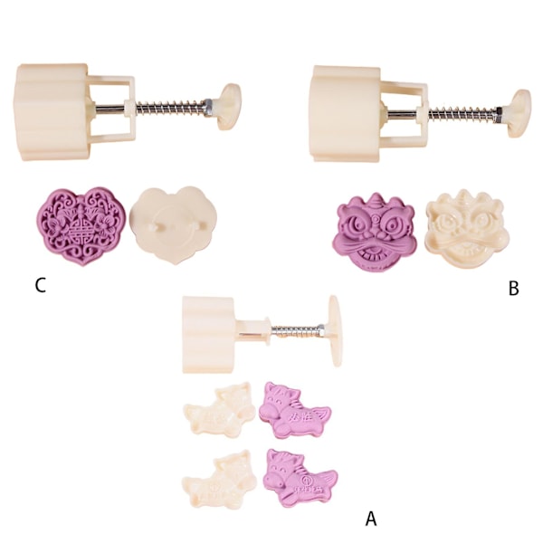 3 Stilarter Månekageform 50~75g DIY Håndtryk Fondant Månekage