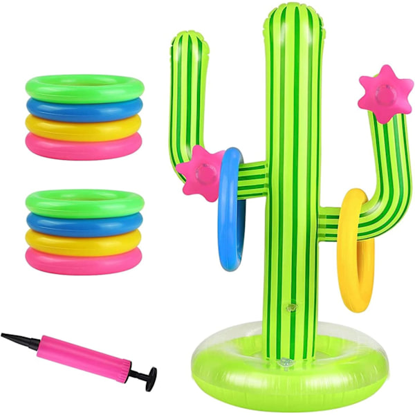 Uppblåsbar kaktusring set 1 st uppblåsbar kaktus 8 st uppblåsbara ringar 1 st luftpump - Kastspel uppblåsbar set för sommarpool