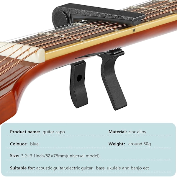 Gitarr Capo Snabbväxlande Capo för 6-strängad Akustisk Gitarr Elgitarr Klassisk Gitarr Ukulele Capo (Svart) Black
