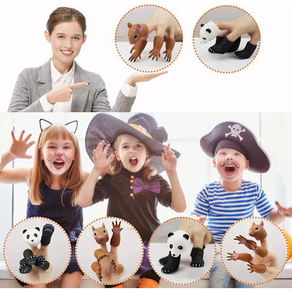 Söta djur fingerdockor leksaker 5 set, Panda, Ekorre, katt, Shiba Inu, Mops, Rollspelande djurdockor