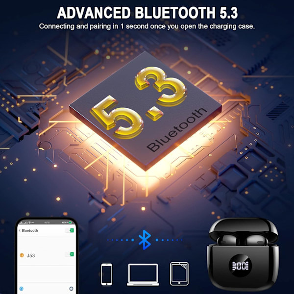Trådløse ørepropper Bluetooth ørepropper In-Ear støydempende mikrofon, 40 timers spilletid Mini etui Sportshodetelefoner for Android iOS Black