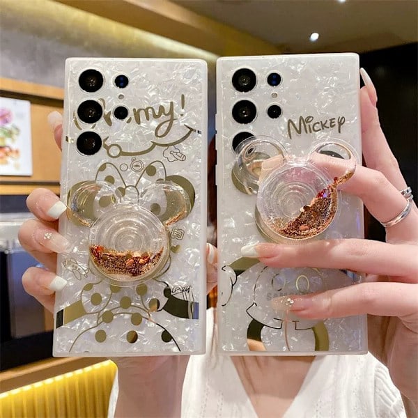 Tegneserie-deksel til Samsung og Bling Glitter Telefonstativ Søtt Telefondeksel til Jenter Kvinner Mickey Samsung S21+ Mickey Samsung S21+
