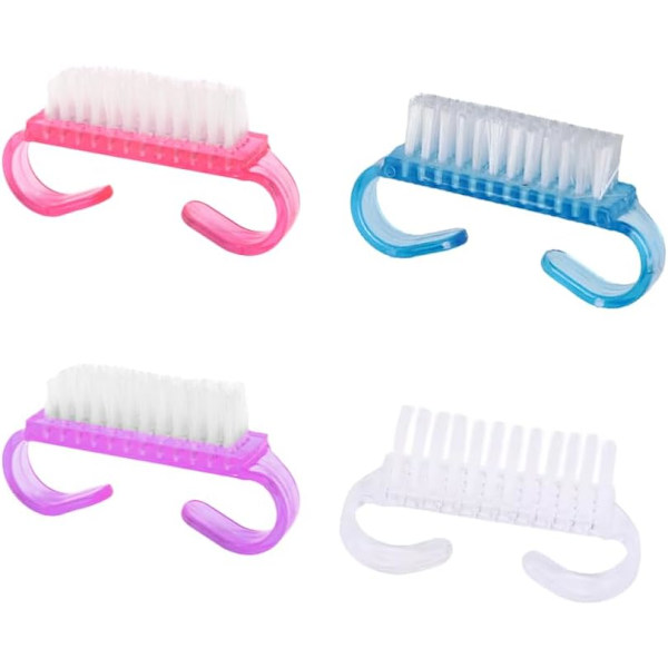 4 st Plast Rengöringsborste, Handskrubbningsborste, med Plasthandtag, för Rengöring av Naglar (Lila, Rosa, Blå, Transparent)