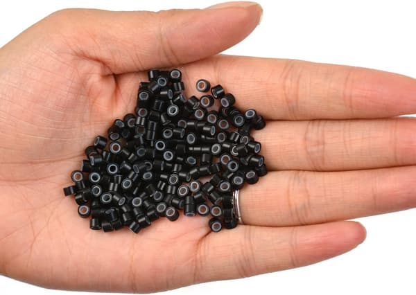 200 stk. silikoneforede mikroringe, led, perler, 4,0 mm hårperler til hår extensions Black