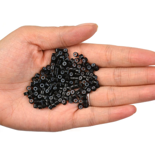 200 stk Silikonforede Mikro Ringer Lenker Perler 4.0 mm Hårperler for Hårextensions Black