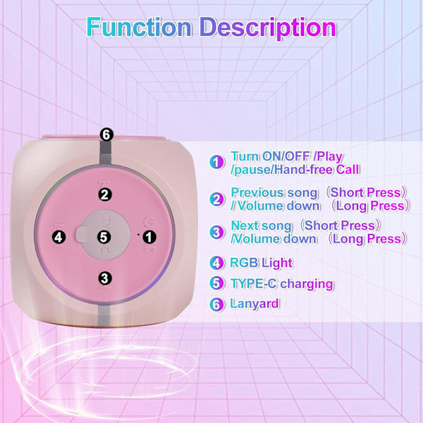 Liten Bluetooth-högtalare, coola tekniska prylar och färgglada ljus, perfekt present rosa PINK