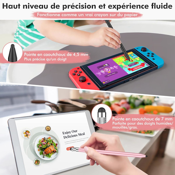 3-in-1 Stylus-kynä iPadille, Samsung-tabletille ja älypuhelimelle, erittäin herkkä ja tarkka kosketuskynä 10 vaihtokärjellä (musta + ruusukulta)