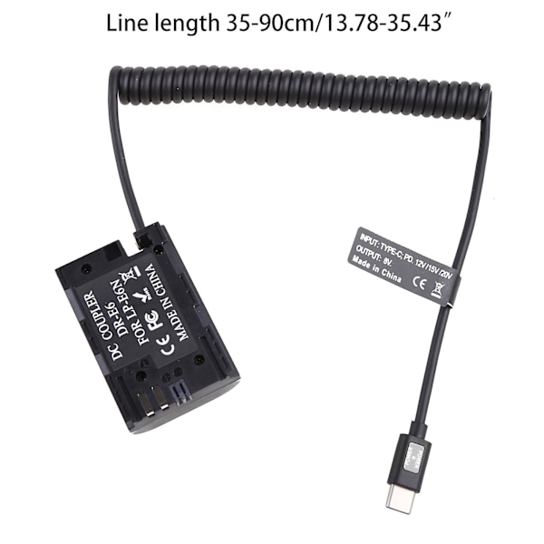USB Typ-C Strömadapterkabel För LP-E6 Dummy Batteri Strömförsörjning