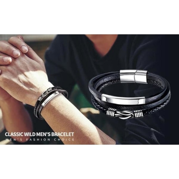 Flätat läderarmband för män - Flätat äkta läder