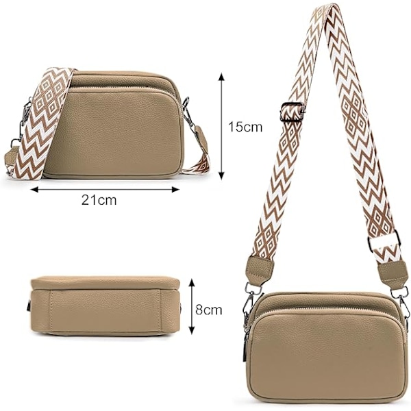 Damväskor - Läderhandväskor och axelväskor, bred justerbar axelrem, resekamera axelväska, khaki Khaki