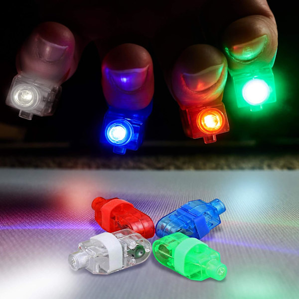 100 LED Fingerlys til børn, drenge og piger, 4 farver - Børnefest, fødselsdage, karneval, Halloween, slikpose, festartikler