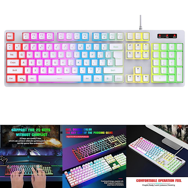 Tyst Membran Tangentbord USB Kabelanslutet RGB Bakgrundsbelyst Full Storlek 104 Floa