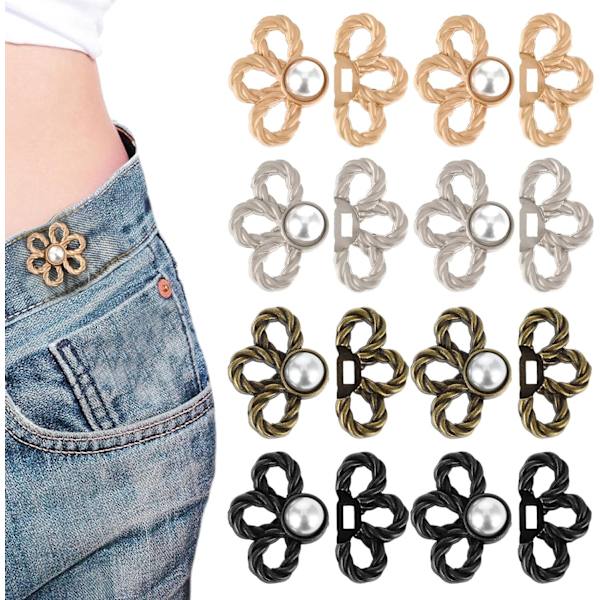 8 st byxor midjejusterare, 4 färger blomma jeans knappjusterare justerbar byxor knappjusterare behöver sy jeans knappar för lösa jeans, byxor