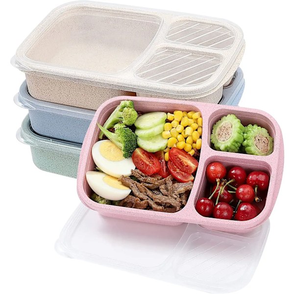 4-pack Bento Lunchbox, 3-fack, Lunchbox för barn, Återanvändbara matförvaringsbehållare