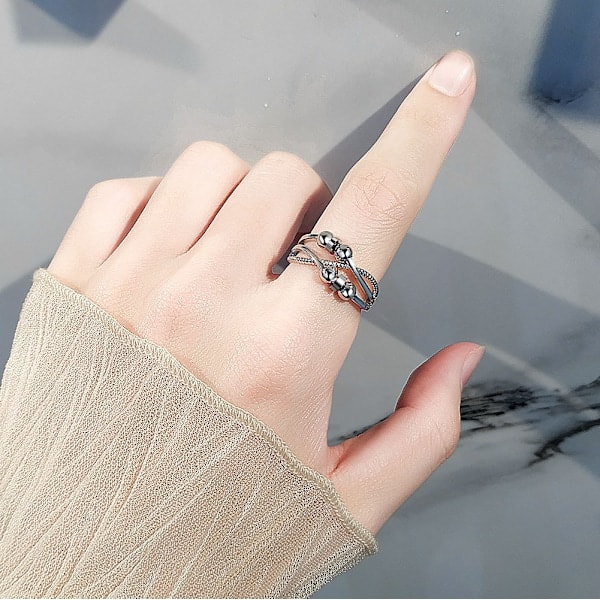 #Silverring för kvinnor mot stress, roterande ångestring, justerbar#