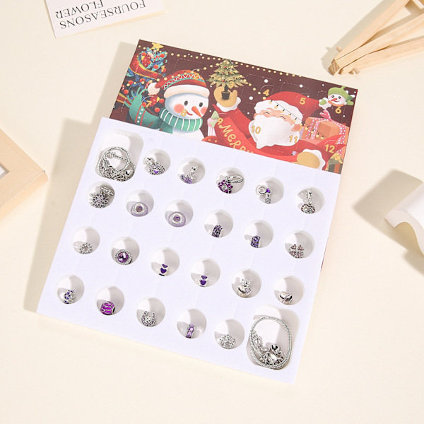 24 stk. Julekalender, DIY Julearmbåndssæt 24 Dages Nedtællings Charm Smykker Blind Box Julepynt til Børn Lilla Purple